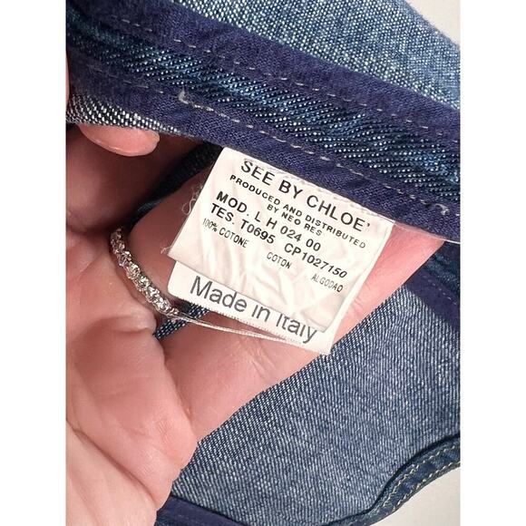 See by Chloe 100% Cotton Long Sleeve Denim Trucker Jacket Blue Women's US 10 - Picture 8 of 9